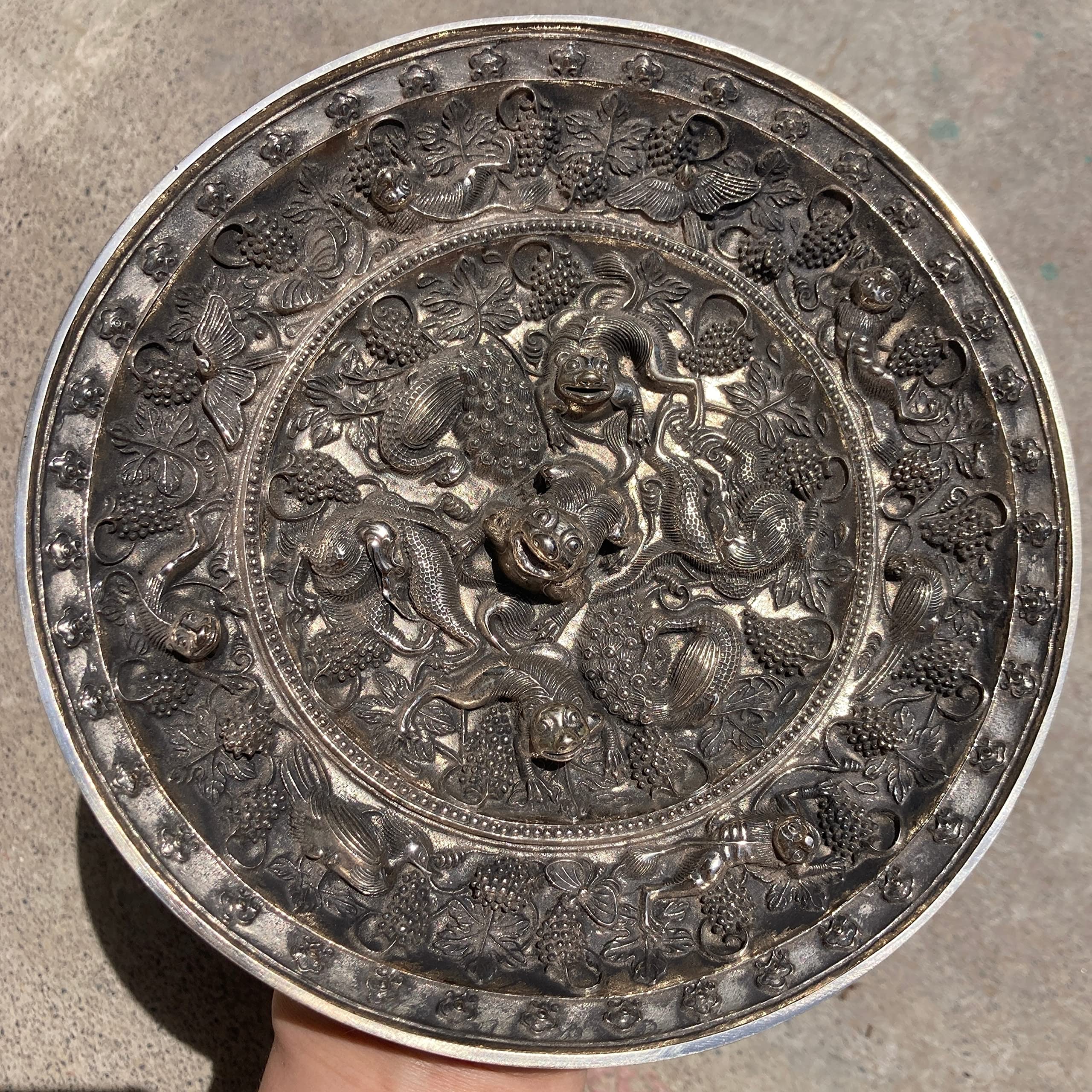 古鏡 饕餮紋 銅鏡(K-YC579 古銅 大明宣徳年製 饕餮紋 二