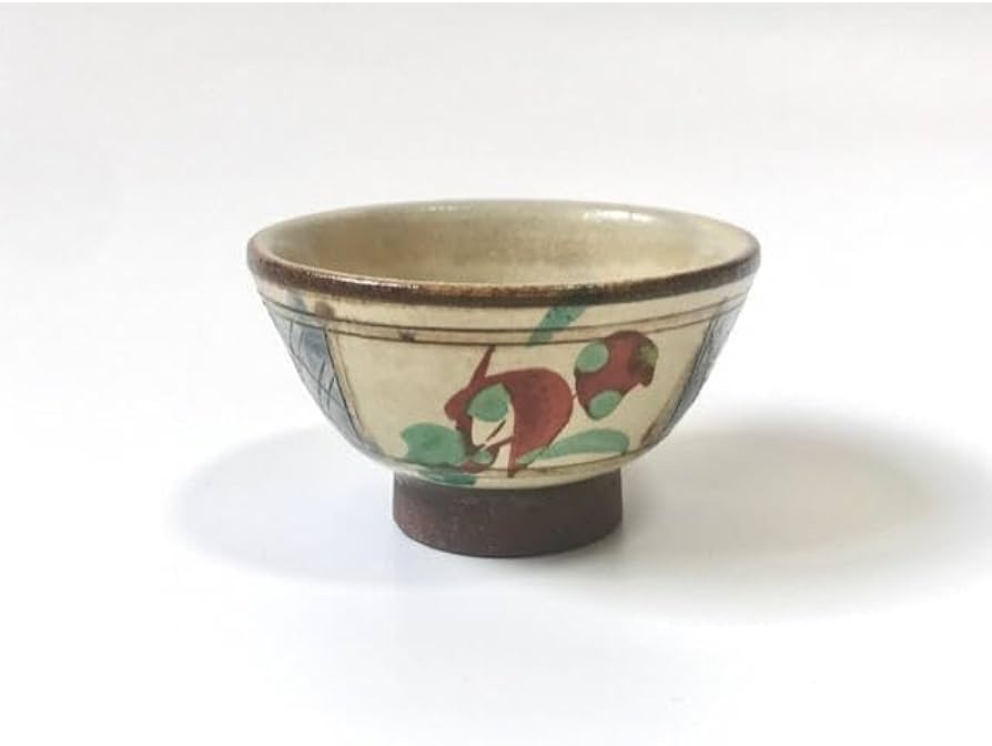 湖東焼 赤絵 人物文 猪口 盃 時代箱付 V R5213 【公式通販】