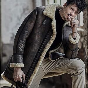 Denny&Dora Men's Sheepskin Shearling Leather Jacket Gray Color