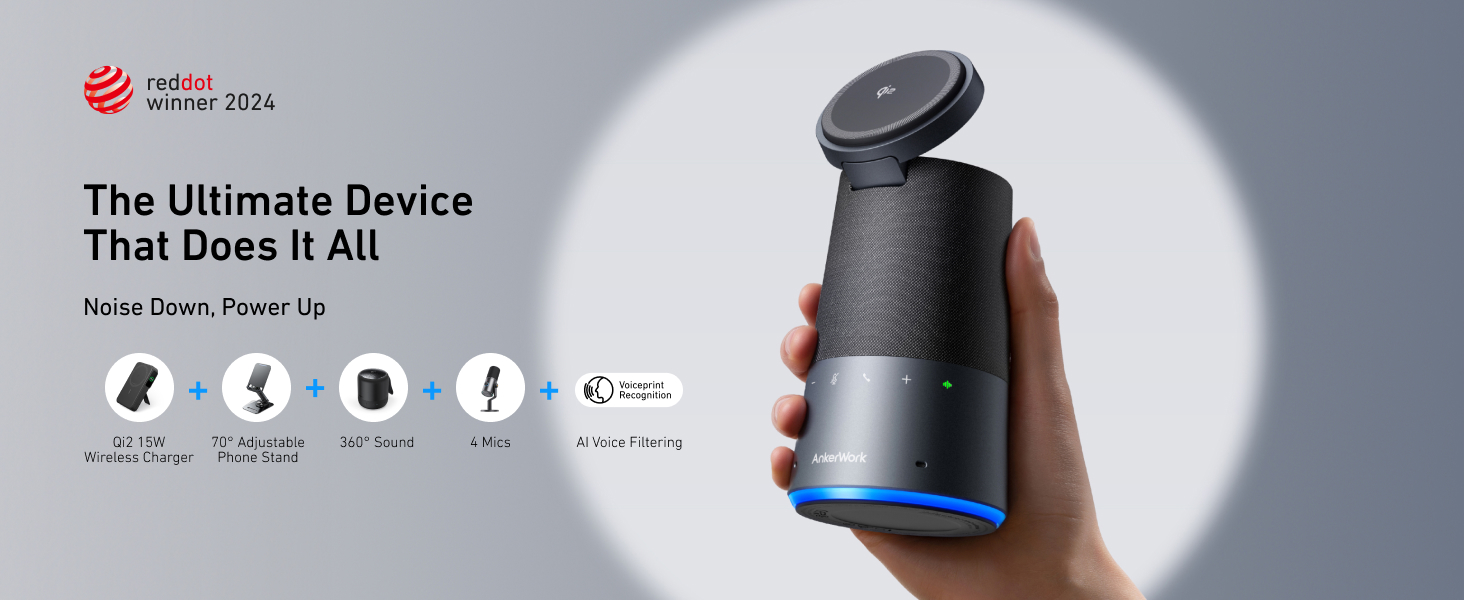 AnkerWork S600 All-in-One Speakerphone 15W Qi2 ChargingStand AI