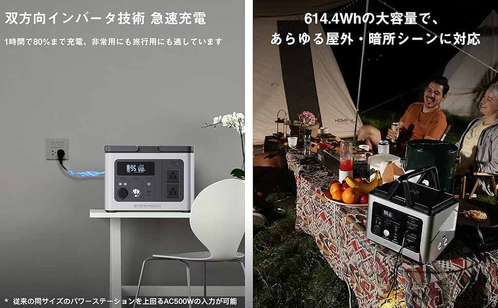 Amazon.co.jp: StormRock ポータブル電源 614.4Wh 大容量 纯正弦波