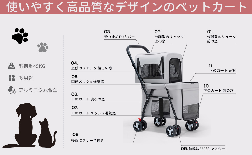 Amazon.co.jp: OXSITO ペットカート 多頭 猫 犬 ペット バギー 2段式の