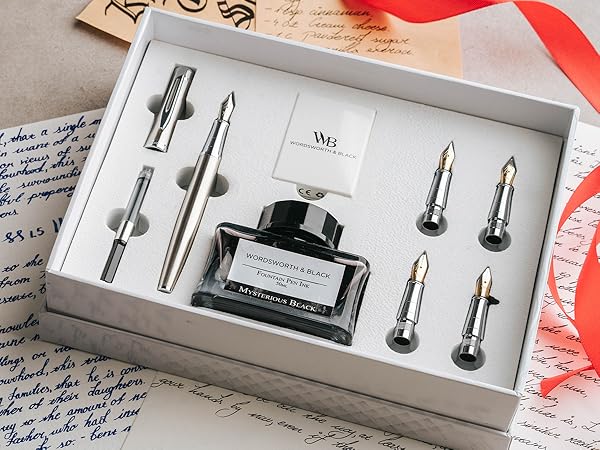 Amazon | 万年筆 ギフトセット インクボトル付き インクカートリッジ6