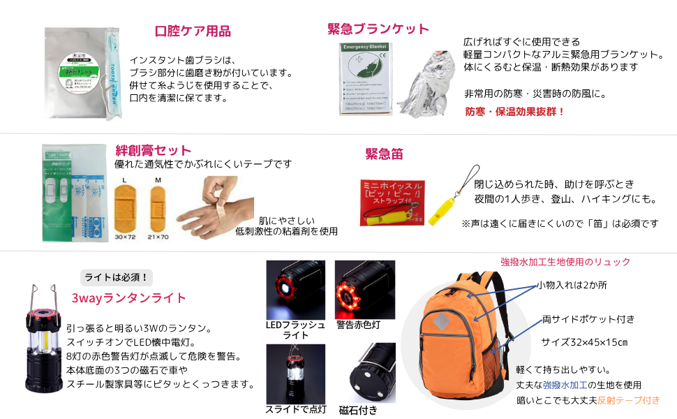 Amazon.co.jp: 備えて安心 20点 1人用 防災基本セット リュックが