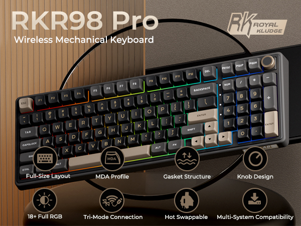 Amazon.com: RK ROYAL KLUDGE R98 Pro Wireless Mechanical Keyboard