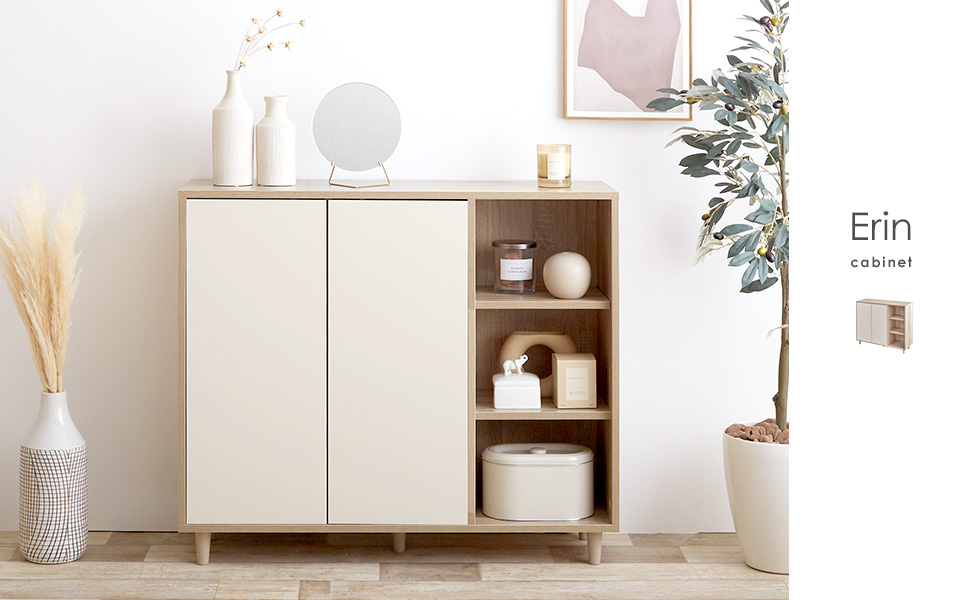 Amazon.co.jp: 家具350 キャビネット 幅96 収納 大容量 棚 スリム 木製