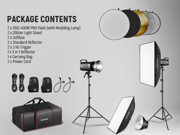 Amazon.com : NEEWER S102-400W PRO Flash Lighting Kit (2 Pack) with
