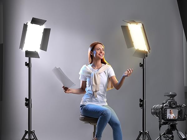 撮影用LEDライト 36W 高輝度 調整可能 遮光板＆リモコン付き 2台セット