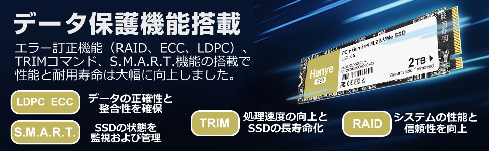Amazon.co.jp: Hanye 2TB 内蔵型SSD PCIe Gen3x4 NVMe M.2 2280 3400MB