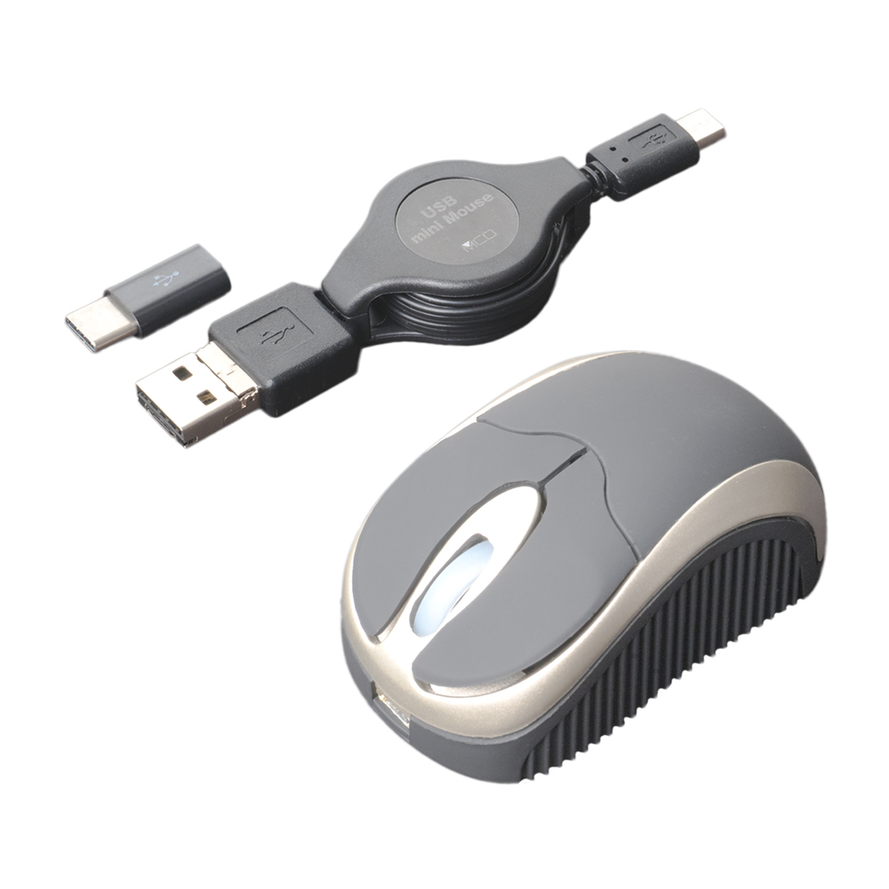 コードリールケーブル モバイルミニマウス USB A / micro B / Type-C