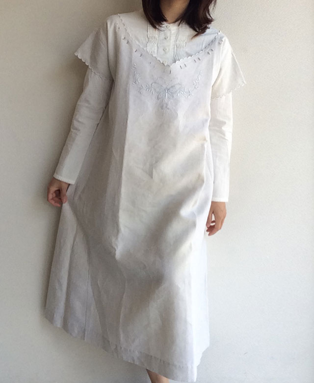 19世紀後半～1900年代初頭フランスアンティーク・リネンのドレス 1900