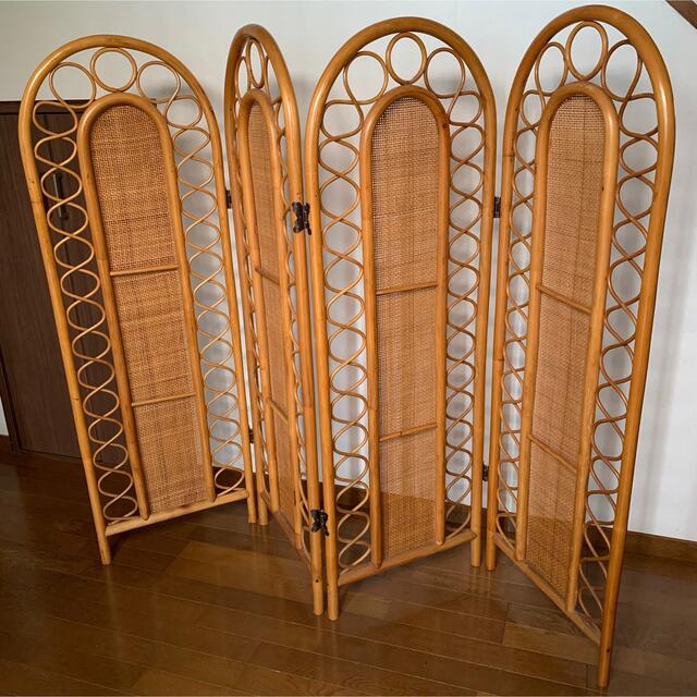 籐ラタン4連パーテーション ラタン 籐パーティション 昭和レトロ