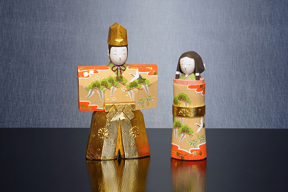 v-2092 鎌田麦風作 奈良一刀彫 雛人形 立雛 木彫 共箱