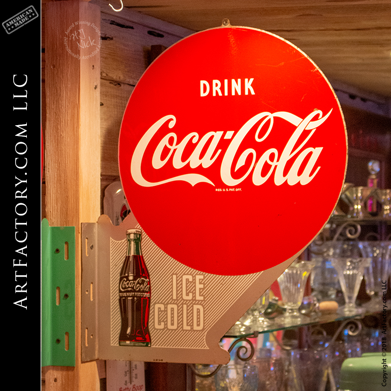 Vintage Coca-Cola Flange Sign: Original 1949 Porcelain Double Sided