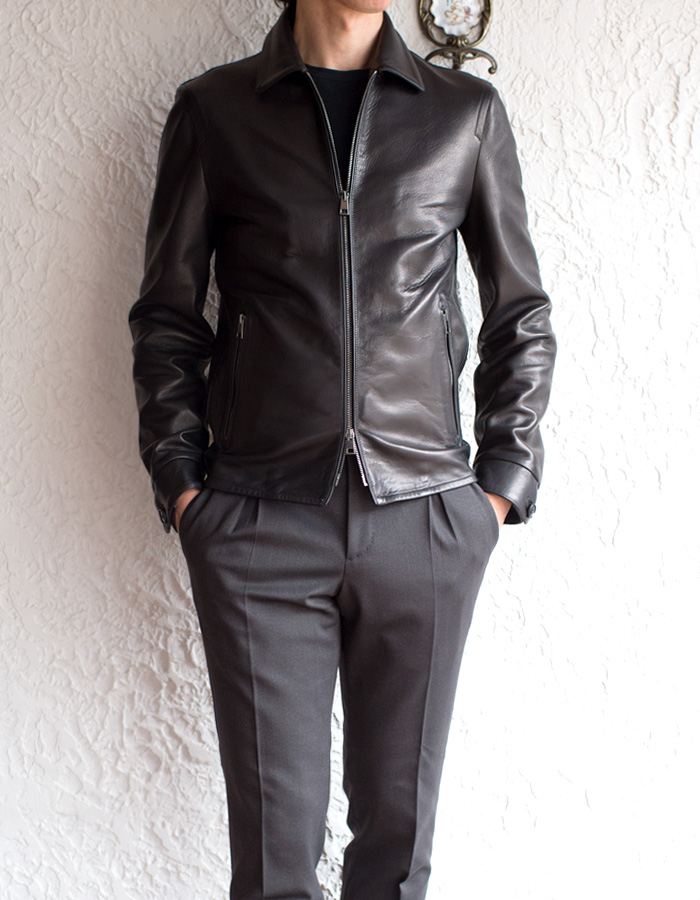 MOLEC モレック / プロンジェ ラムレザー 衿付きシングルライダース