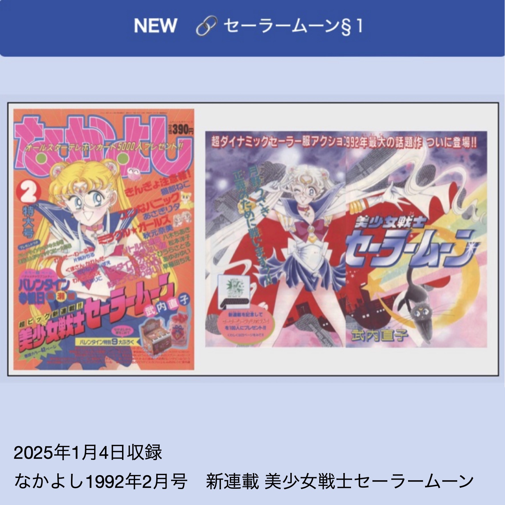 なかよし 1992年11月号 付録なし 美少女戦士セーラームーン きんぎょ