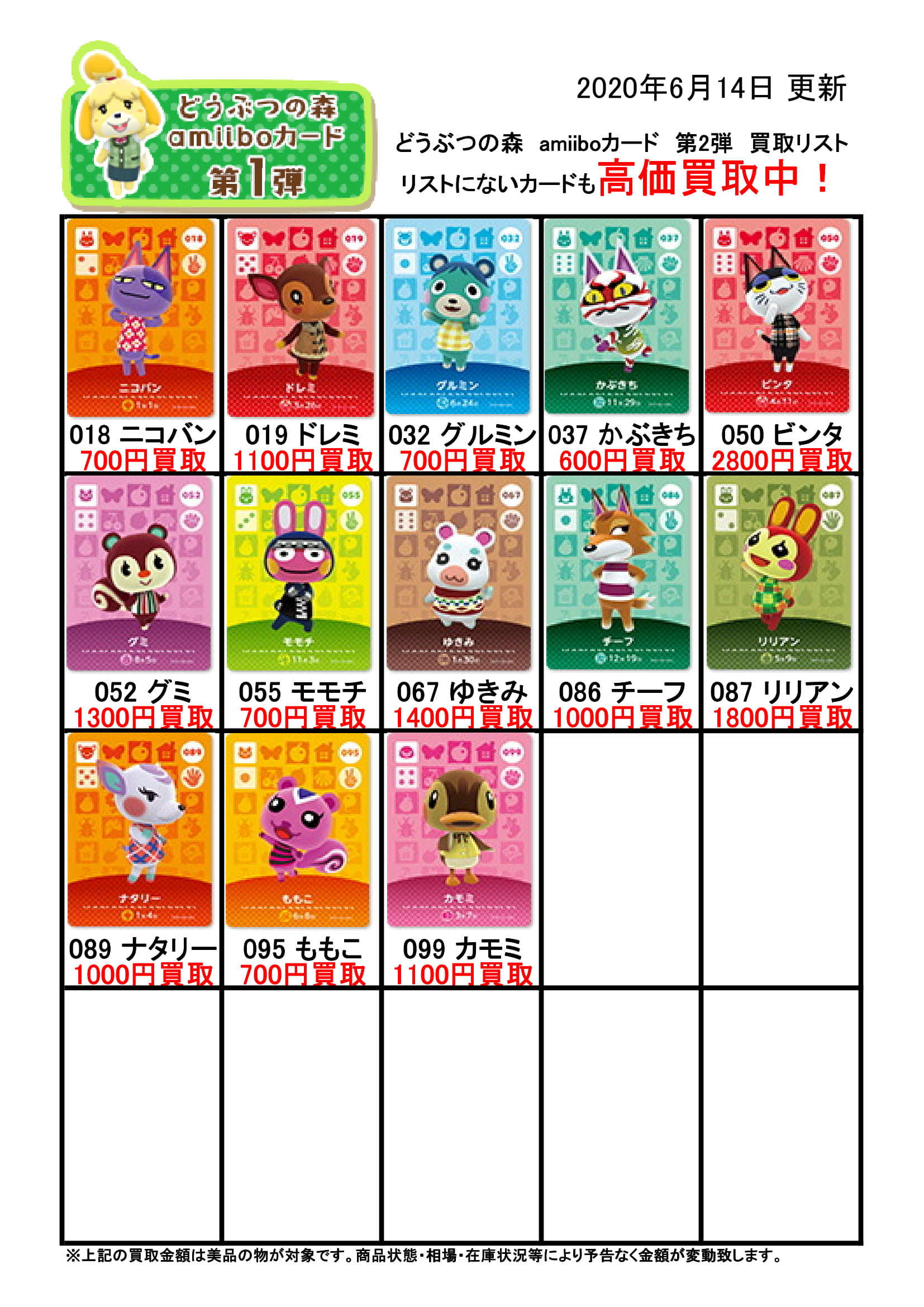 6/14□どうぶつの森 amiiboカード 買取告知更新いたしました