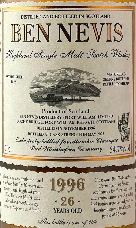 ベンネヴィス[1996] 26年 シェリーバット for アランビッククラシック