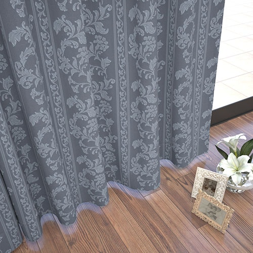 既製】裏地付き 遮光2級 エレガンス 更紗柄の形状記憶付 レモンド