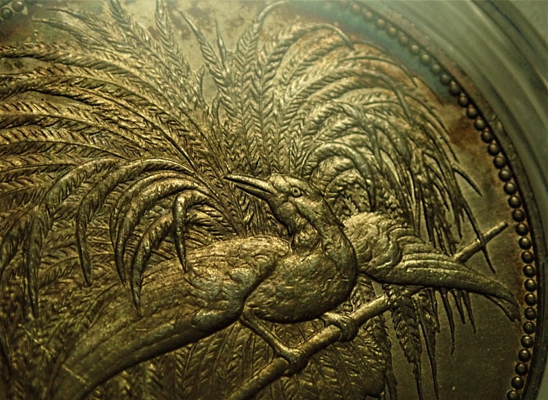 ドイツ領ニューギニア、極楽鳥5マルク銀貨、10ペニヒ銅貨のセット1894