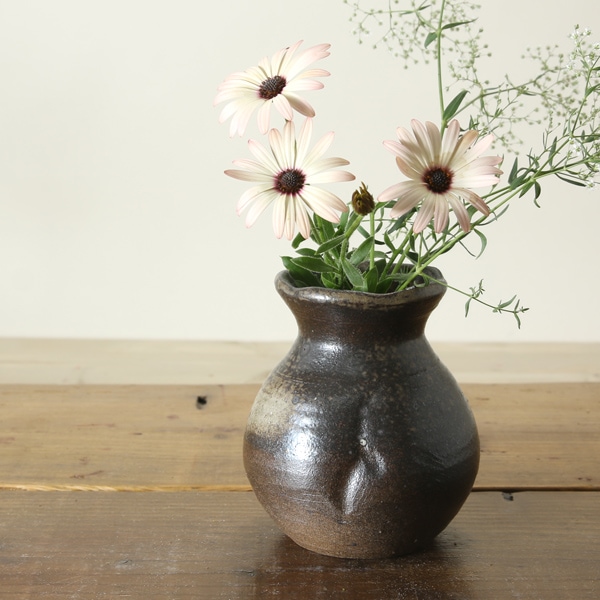 益子焼｜【益子焼】 花瓶 花器 フラワーベース 炭化焼無地 高さ12.5cm