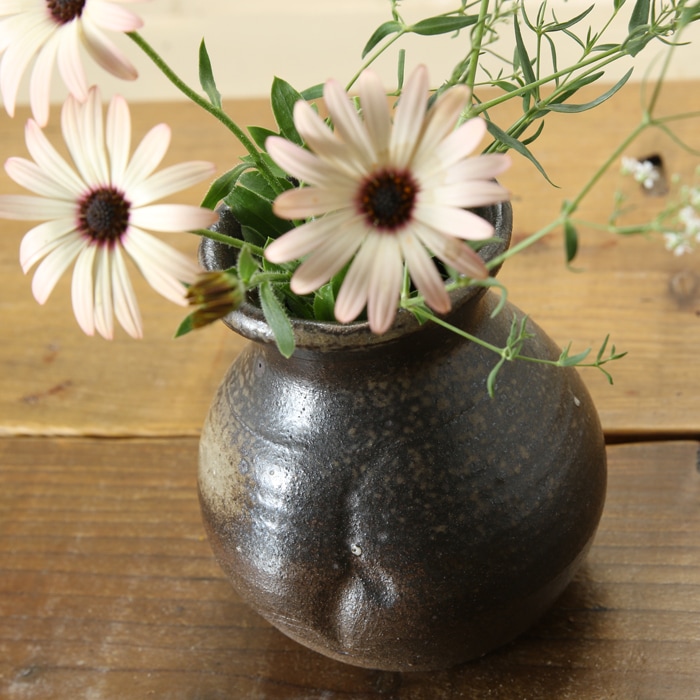 益子焼｜【益子焼】 花瓶 花器 フラワーベース 炭化焼無地 高さ12.5cm