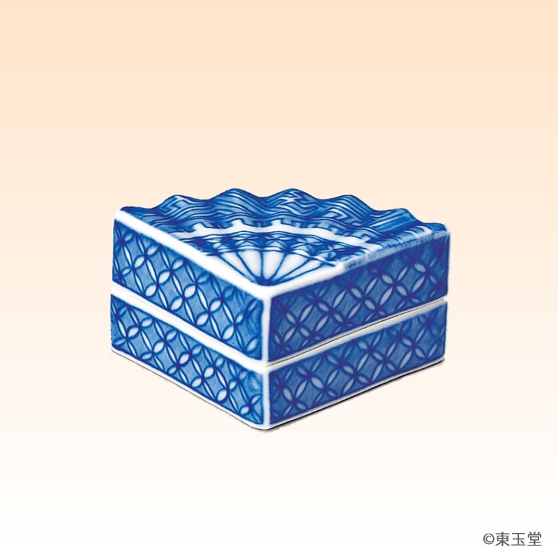 茶道具 香合 染付周茂叔香合 景雲作 共箱 S111KG 茶道具 香合 染付