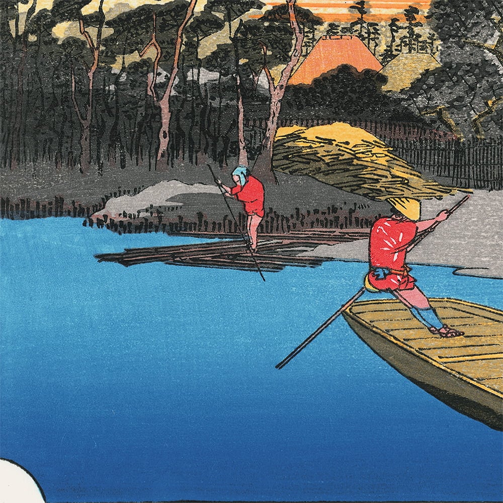 木版画 浮世絵 5枚 歌川広重「東海道五十三次 川崎 六郷渡舟」