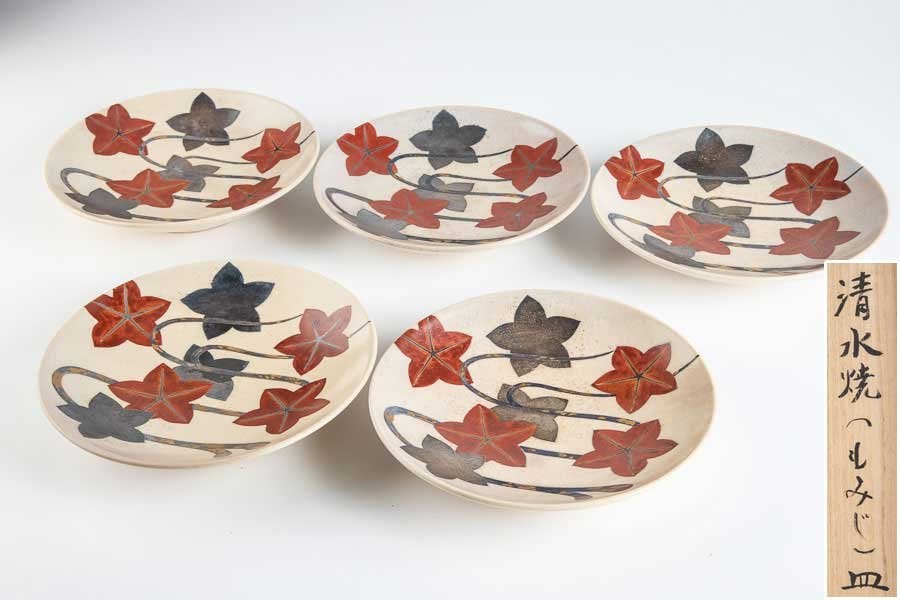 未使用】清水焼 向付 陶器 染付 中鉢 小鉢 セット 5客揃い