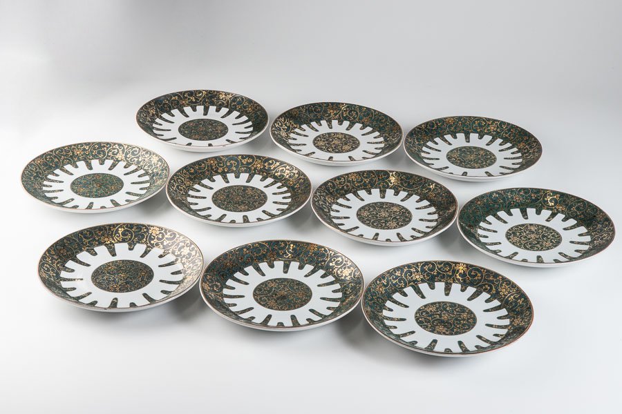 九谷焼 角皿 2374 九谷焼 角皿 5客 時代物 2374 九谷焼 角皿 5客