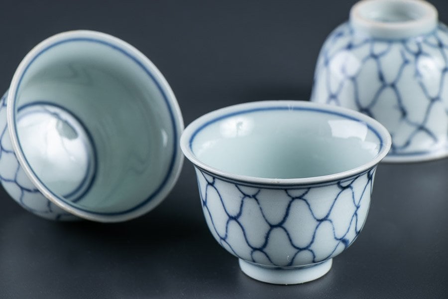 古伊万里 染付 網目紋様の図 盃洗 D471AS-AZq 古伊万里 染付 全面網目