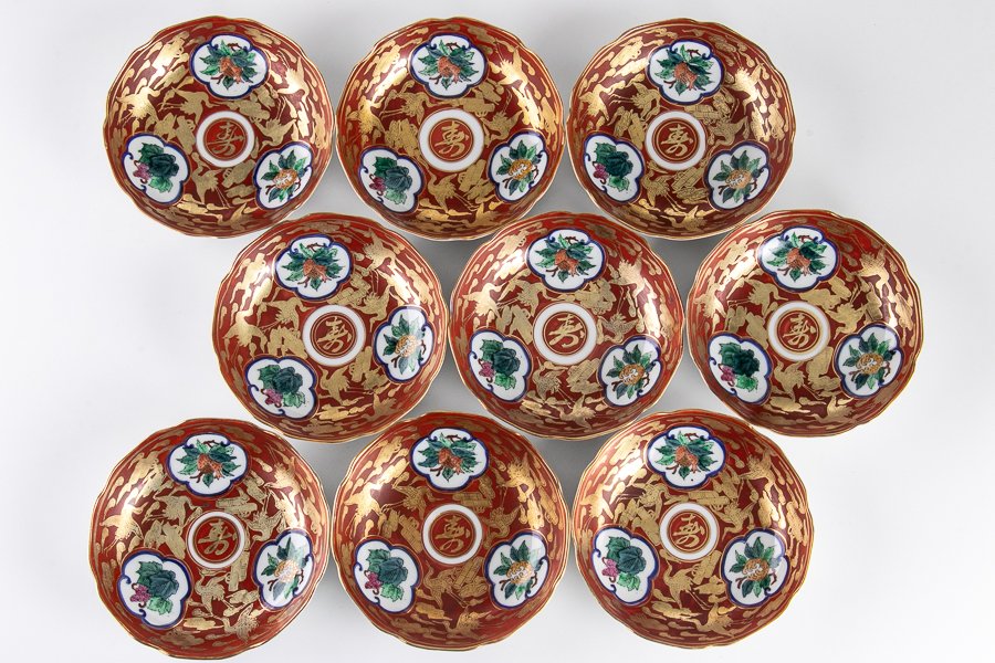 古九谷 九谷焼 明治九谷 金襴手 豆皿 菓子皿 蔵出し 10客 古九谷