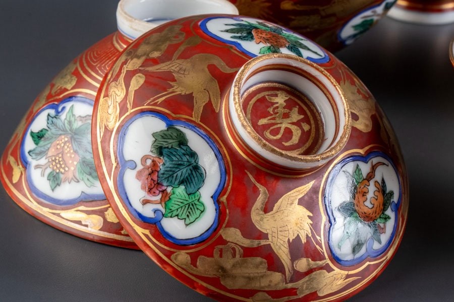 鉢 大鉢 色絵付け 赤絵 明治 大正 蛇の目 鳳凰 草文様 【公式通販】