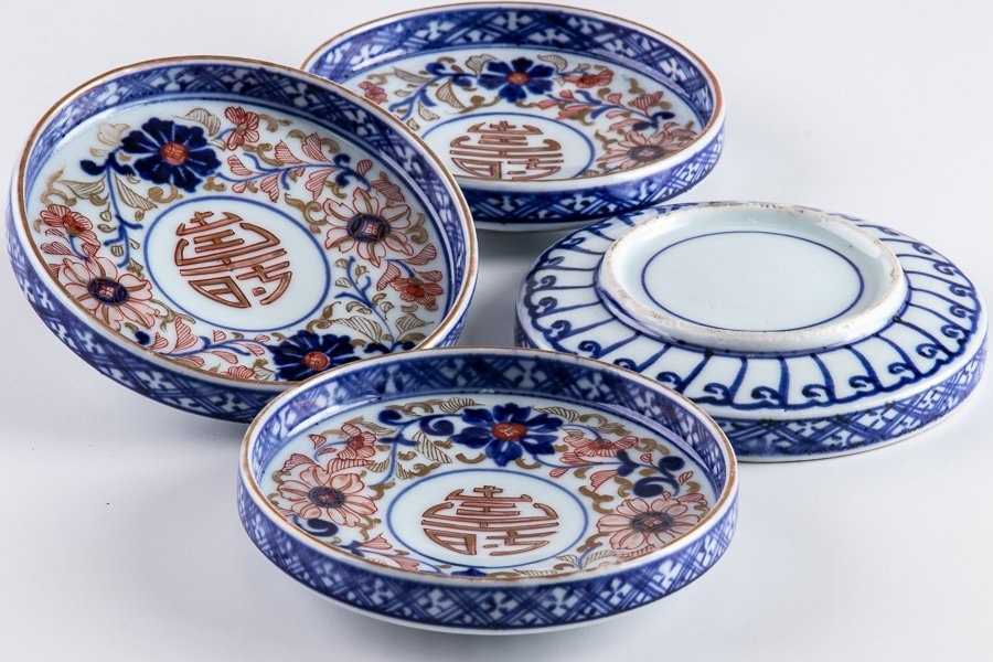 大聖寺伊万里 微塵唐草に菊の図 小振輪花膾皿 4客 F498AS-fbvi 古