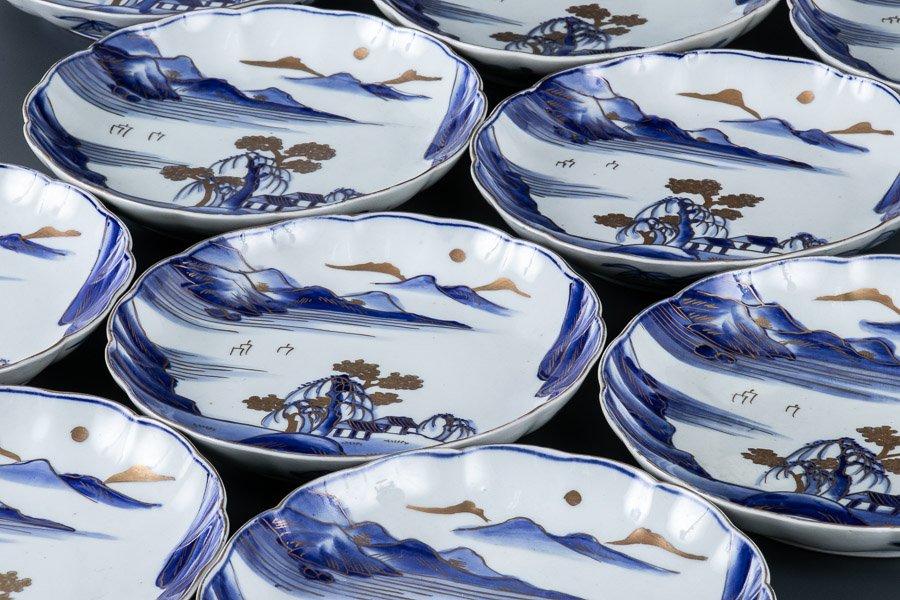 236『染付 山水 輪花皿』/骨董品 古美術 古道具 アンティーク