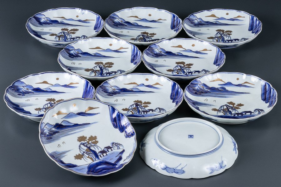 古伊万里 染付鳳凰文 中皿 6枚 直径18.2㎝ タトチ 東な