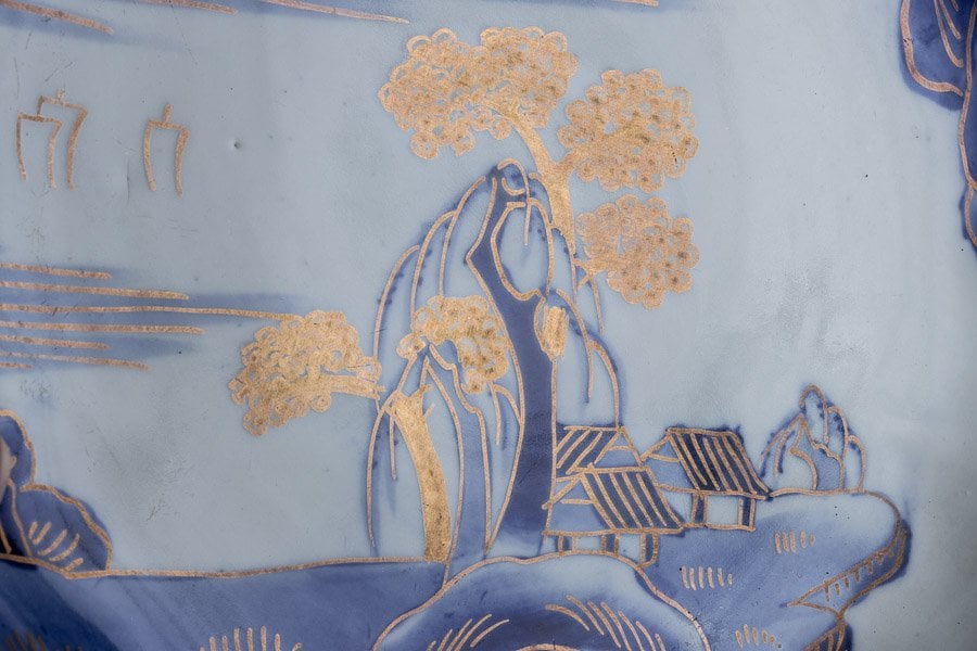 なます皿 山水 金彩 染付 江戸時代 蛇の目高台 夜景 夜図 窯傷 なます