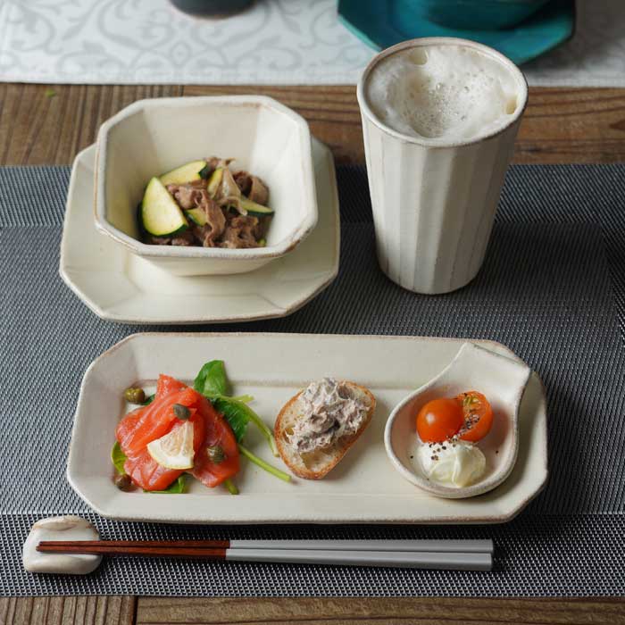 益子焼の夕涼みセット kinari 【ゴブレット/長皿/八角小鉢/八角取皿