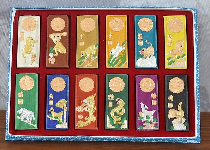 徽墨 彩墨12色 十二支 12色セット 中国画顔料・水墨画顔料・日本画顔料