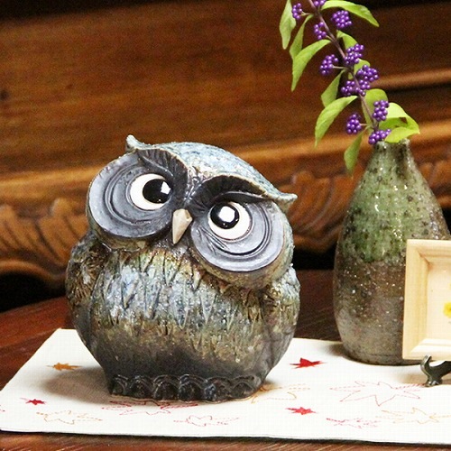 信楽焼 ふくろう 信楽焼きふくろう 5号首かしげふくろう(青) 陶器