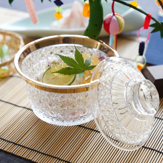 切子硝子 菊籠目 蓋物 金付 ｜ 四季折々のおしゃれな和食器通販サイト