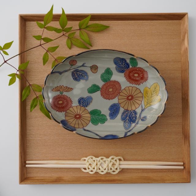 骨董 アンティーク 白磁 菊花小皿 楕円 オーバル 小皿 柿右衛門 古