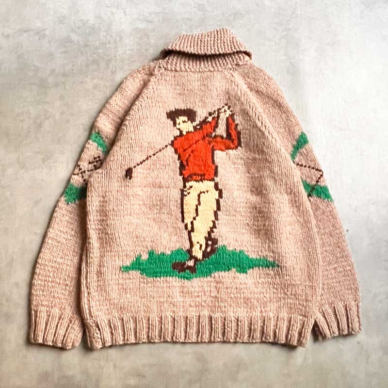50-60'S Cowichan Golf Pattern Sweater Lightning Zipper 50-60年代