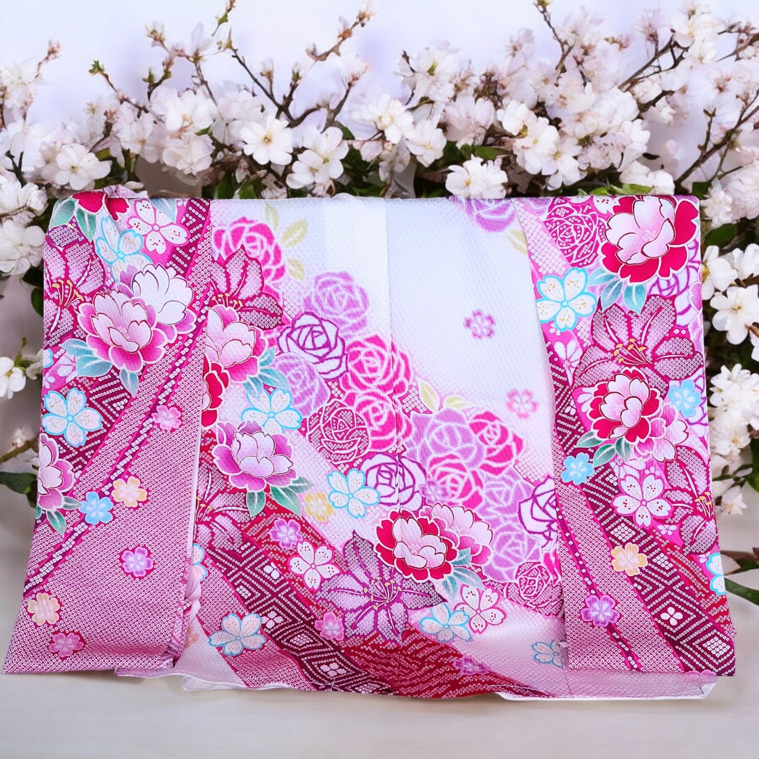 ペット用着物オンリーワンお引きずり大振袖ー花々絞り模様sister | お