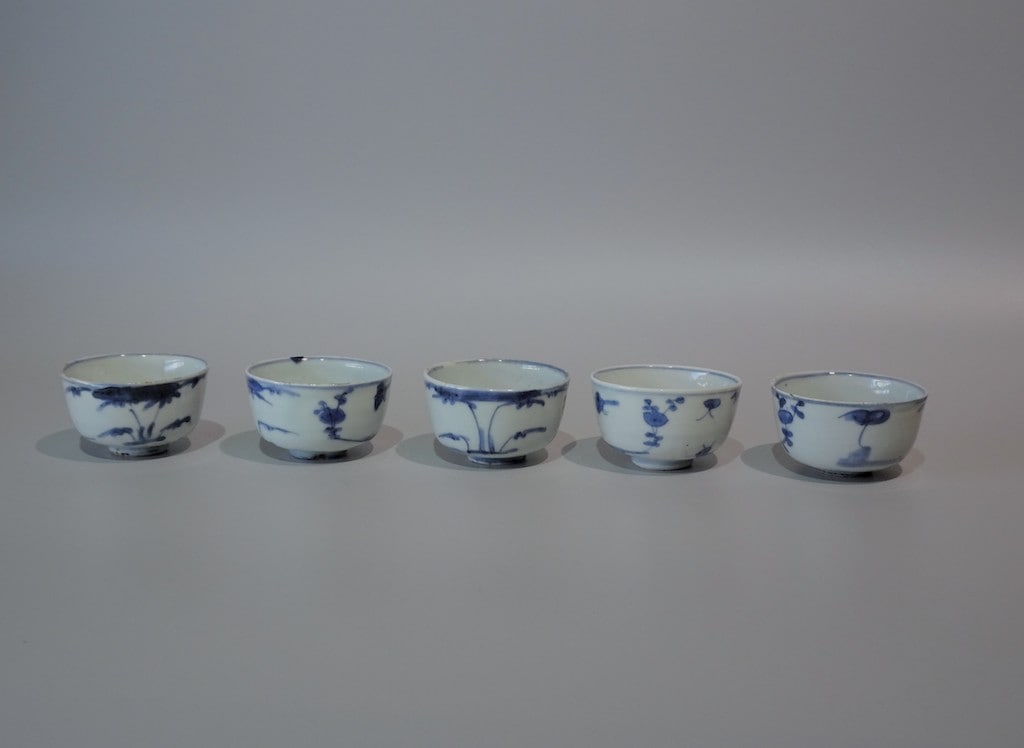 煎茶道 神代タモ碗入＋染付煎茶椀5客セット23 煎茶