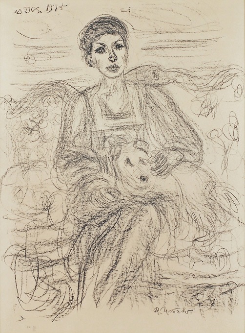 梅原龍三郎チューリップ鉛筆画真作巨匠 姑娘とチューリップ - 東京国立