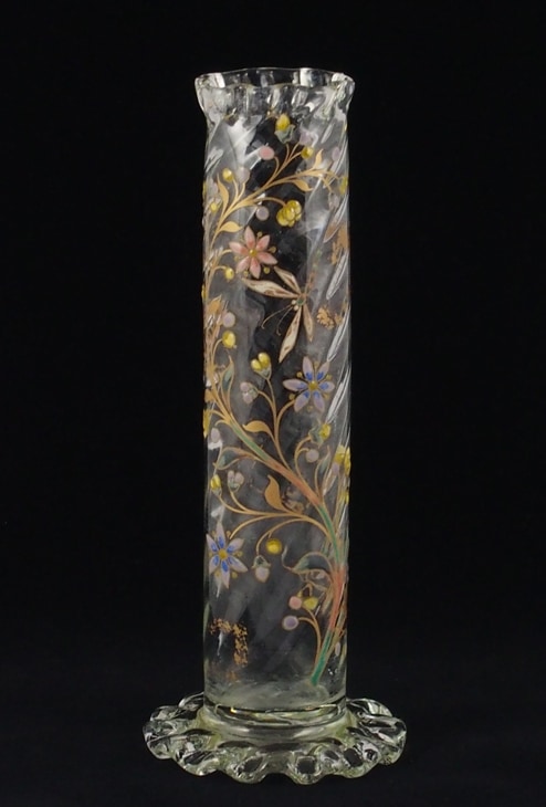 本物保証 エミール•ガレ エナメルガラス花瓶 約1890年 骨董 稀少品 共