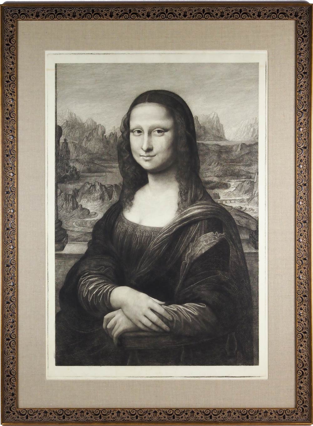 レオナルド、ダビンチ【モナリザ】1506年 模写作品 額装 油彩画不詳