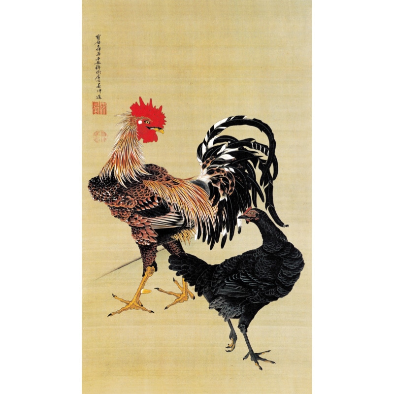 美品 掛け軸 伊藤若冲・有馬頼底合作「葡萄栗鼠・芦花翡翠」2本セット