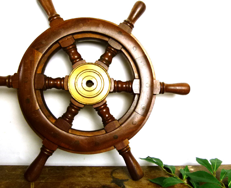 特大 船の舵 木製クラシック舵輪 約120cm インテリア オブジェ